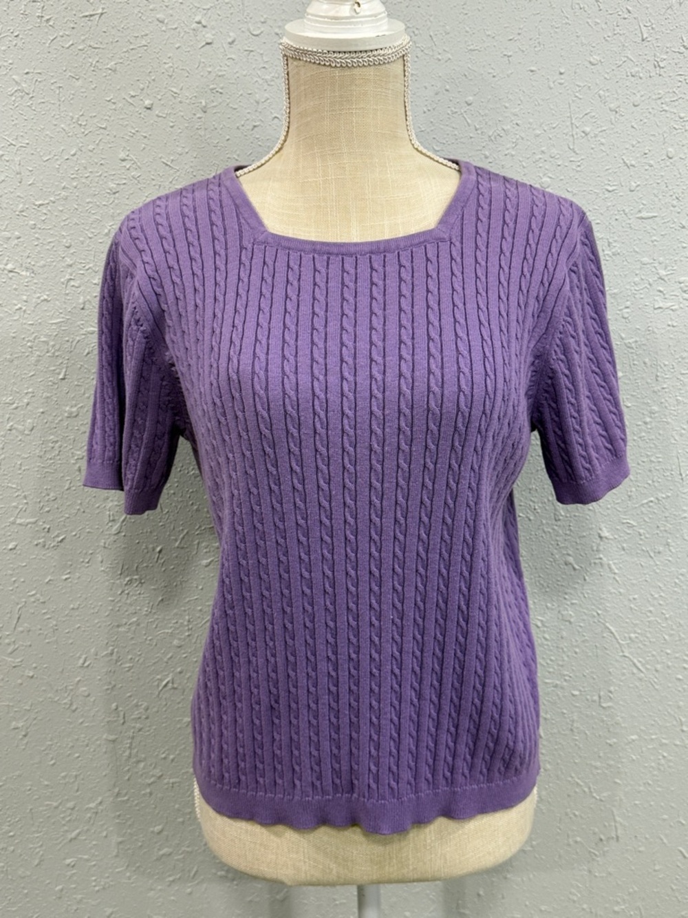 Women's Old Money Purple Cable Knit Short Sleeve Sweater Preppy